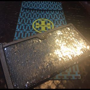 Tory Burch Silver Sequined Clutch